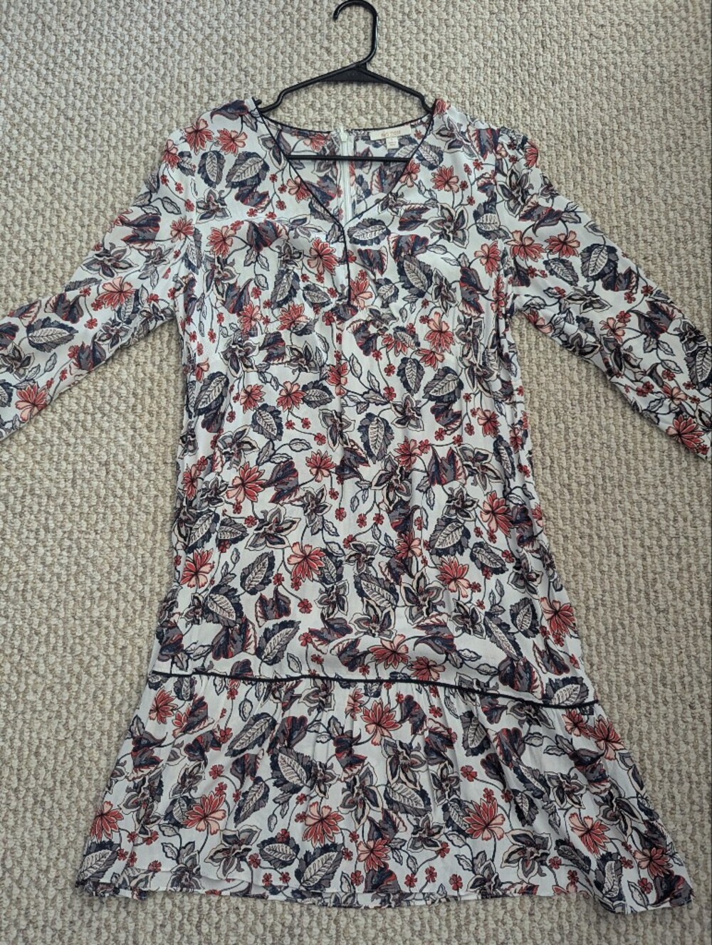 Ella Moss White Floral Print Dress Long Sleeve